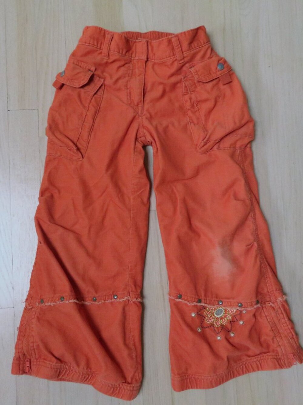 Orange Y2k Vintage Girls Distressed Cargo Pants 00 Kids Paradise 116 US size 6